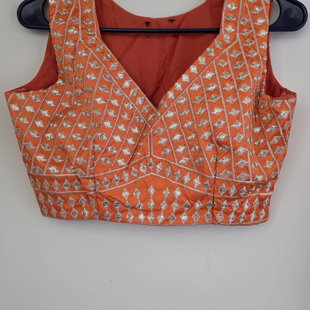 Delightful Orange Sequins, Zari With Embroidered Devsena Silk Lehenga Choli - Picture 9 of 13